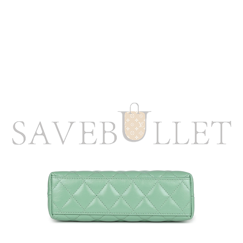 Ch*el kelly shopper light green shiny calfskin brushed gold hardware as4416 (19*13*7cm)